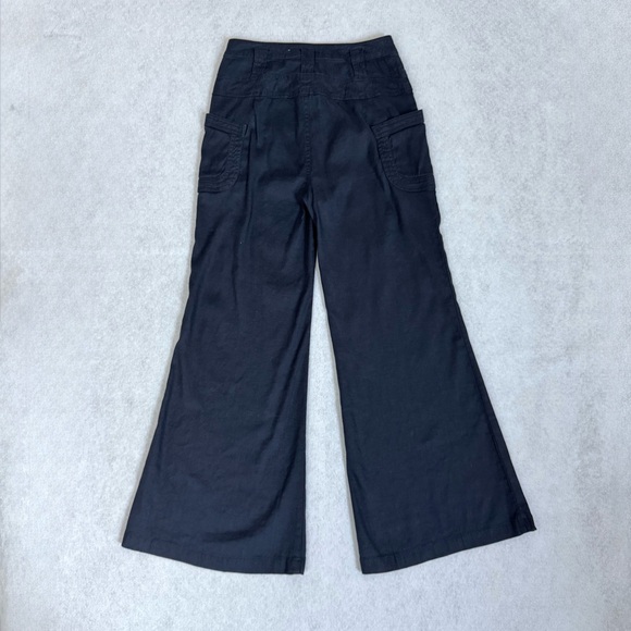 Anthropologie Womens Wide Leg Linen Blend Pants Size 25 Blue Boho Retro Preppy - Picture 6 of 15